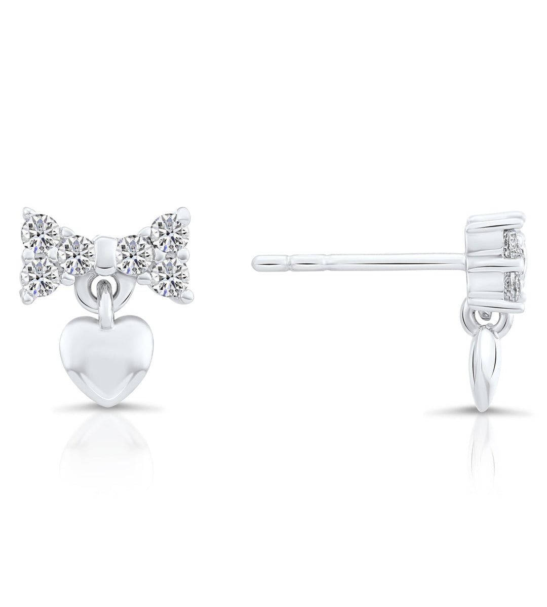 Sterling Silver Cubic Zirconia Heart n Bow Stud Earring