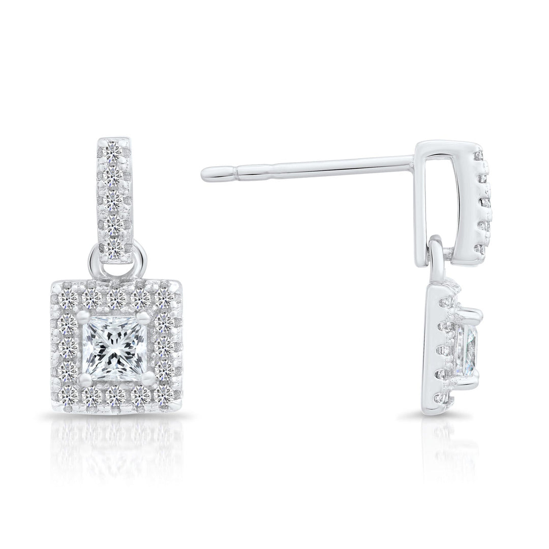 Sterling Silver Cubic Zirconia Square Dangle Stud Earrings NYFLE3106