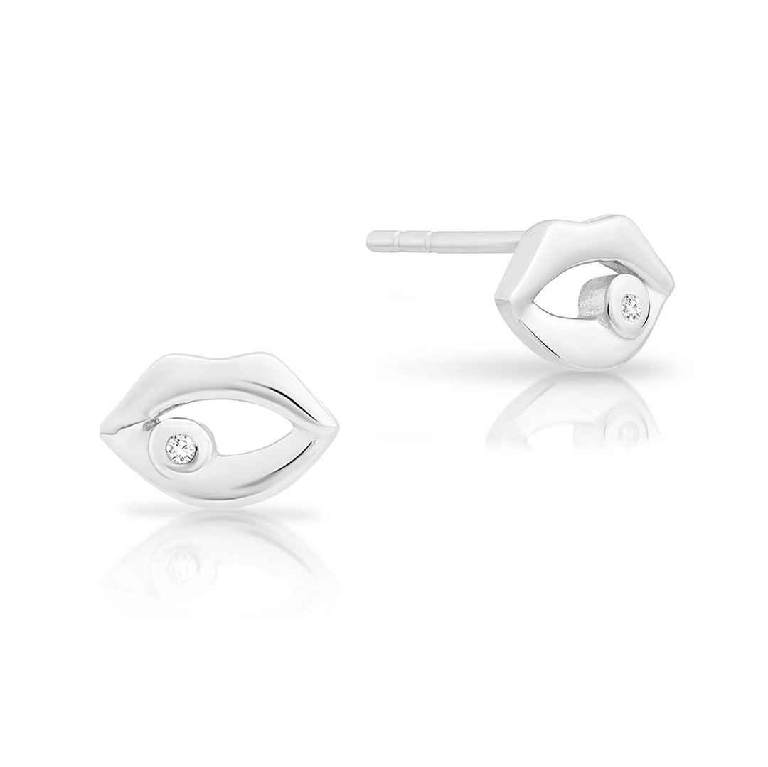Sterling Silver Lips Cubic Zirconia Stud Earrings NYFLE3705