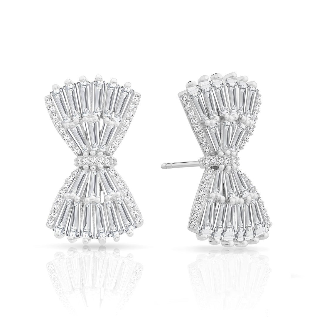Sterling Silver Cubic Zirconia Large Bow Stud Earrings NYFLE3712