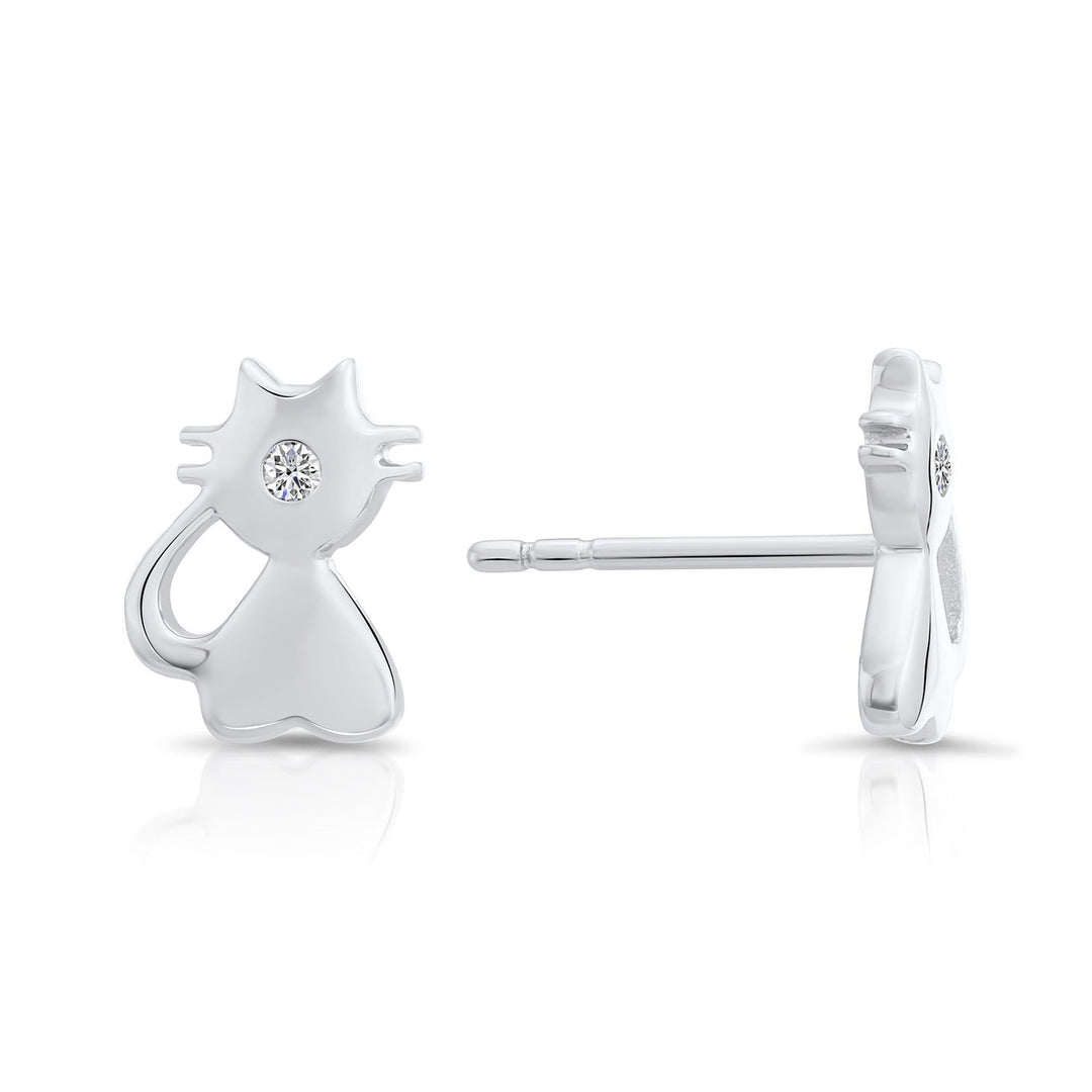 Sterling Silver & Cubic Zirconia Kitty Cat Stud Earring NYFLE3722