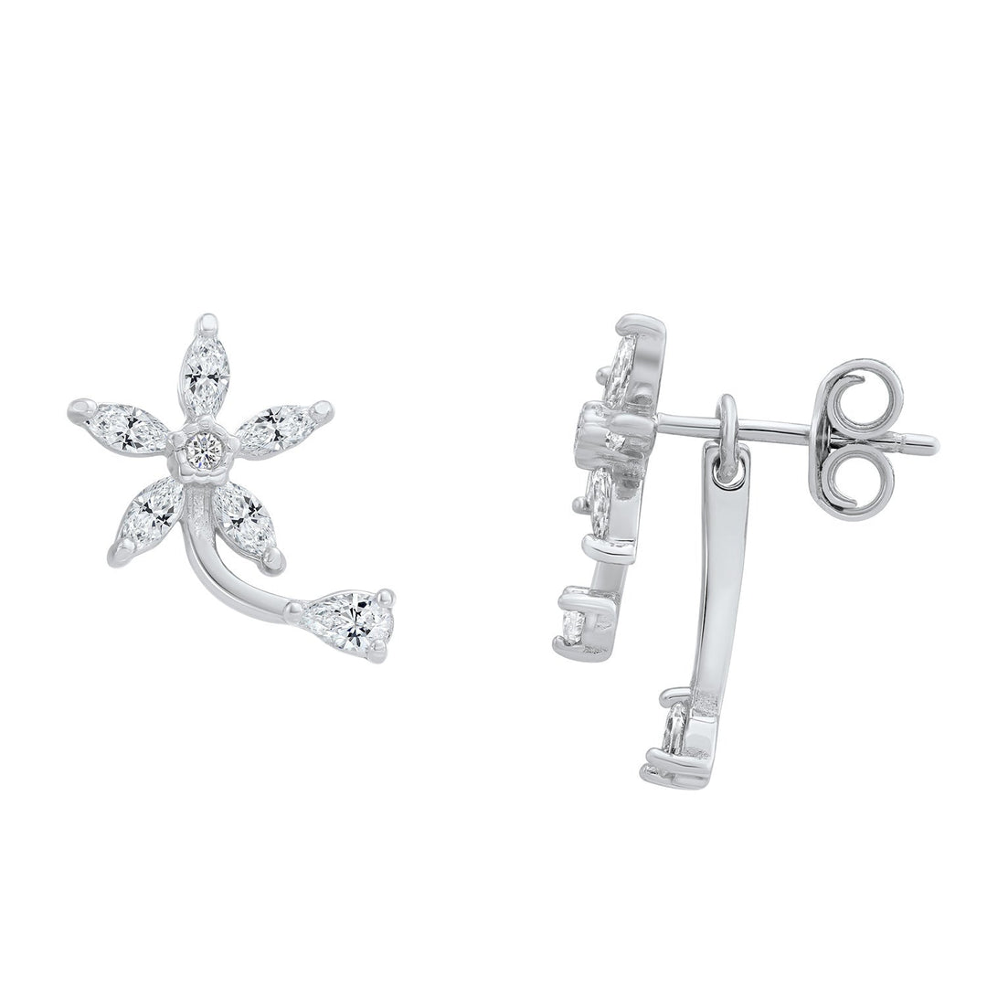 Sterling Silver Cubic Zirconia Flower Stud Earring NYFLE3743
