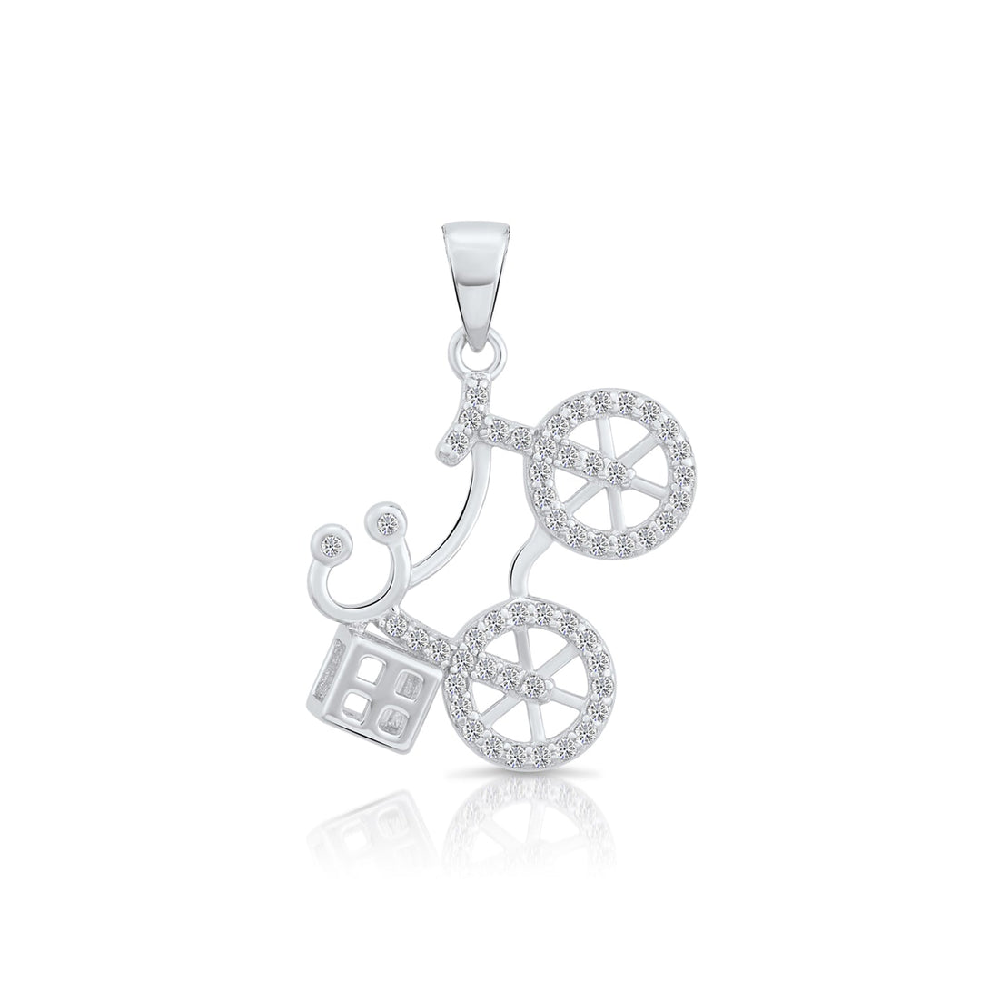 Sterling Silver Bicycle Cubic Zirconia Pendant