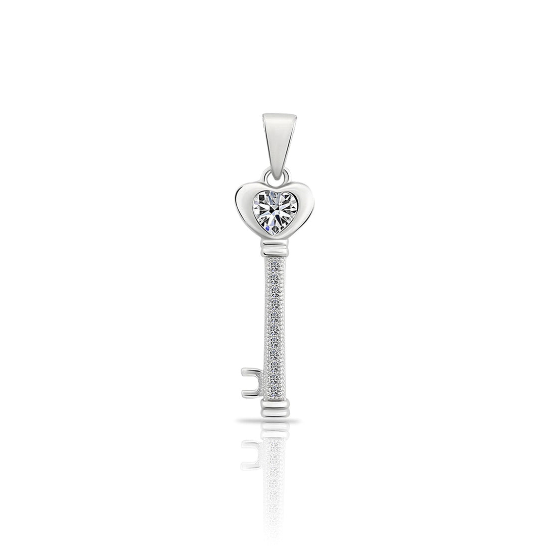 Sterling Silver Key Cubic Zirconia Pendant