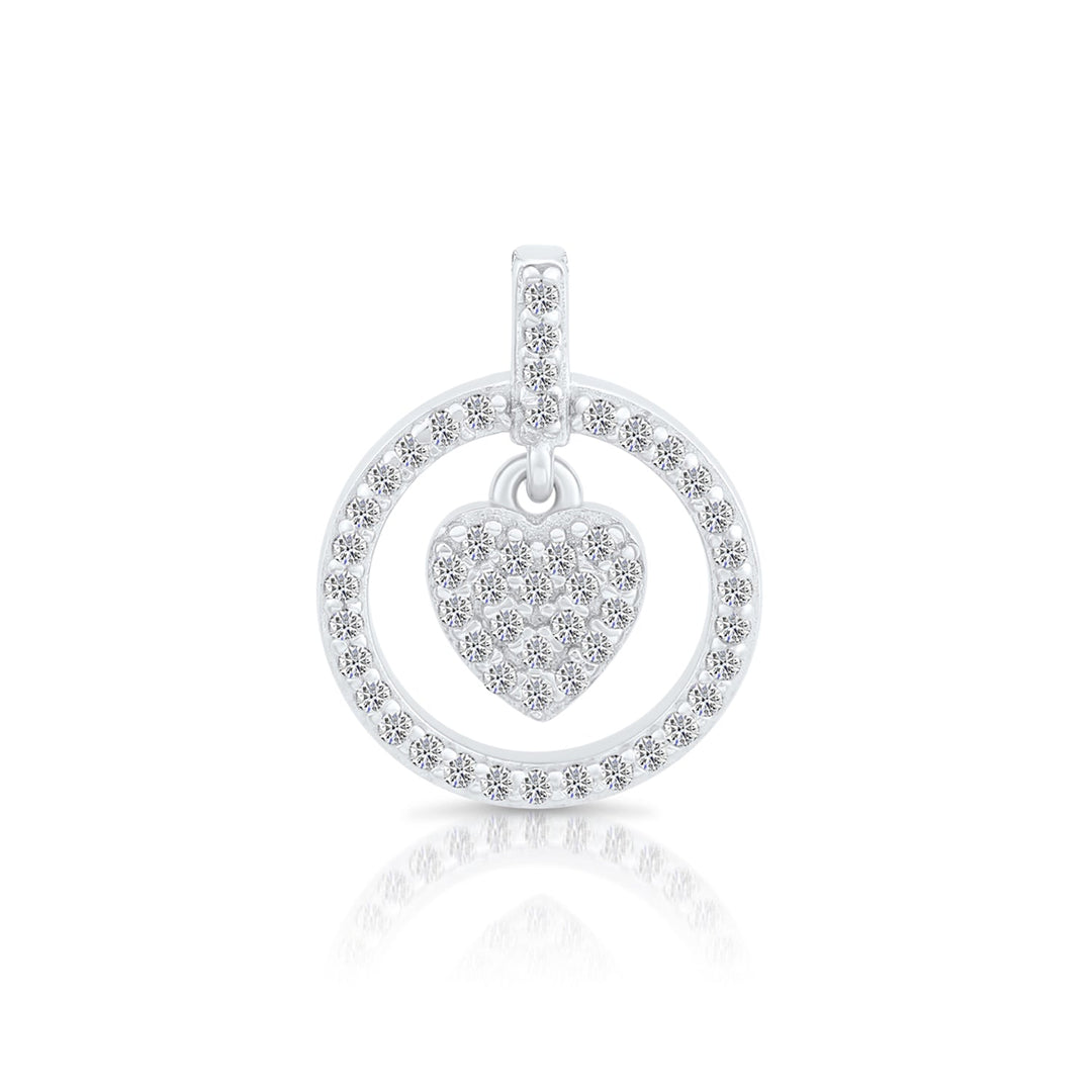 Sterling Silver Round Heart Cubic Zirconia Pendant