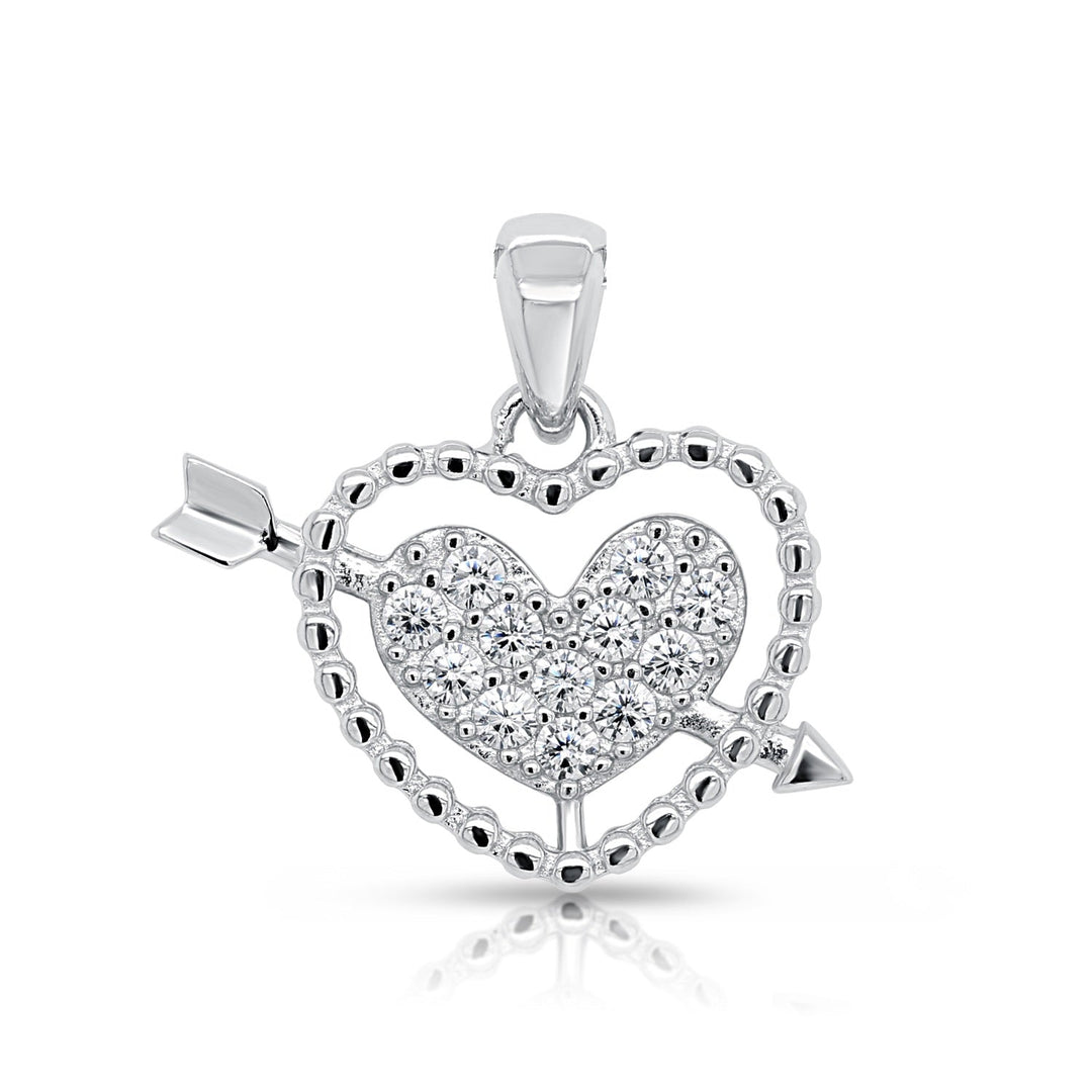 925 Sterling Silver Milgrain Heart & Arrow Cubic Zirconia Pendant