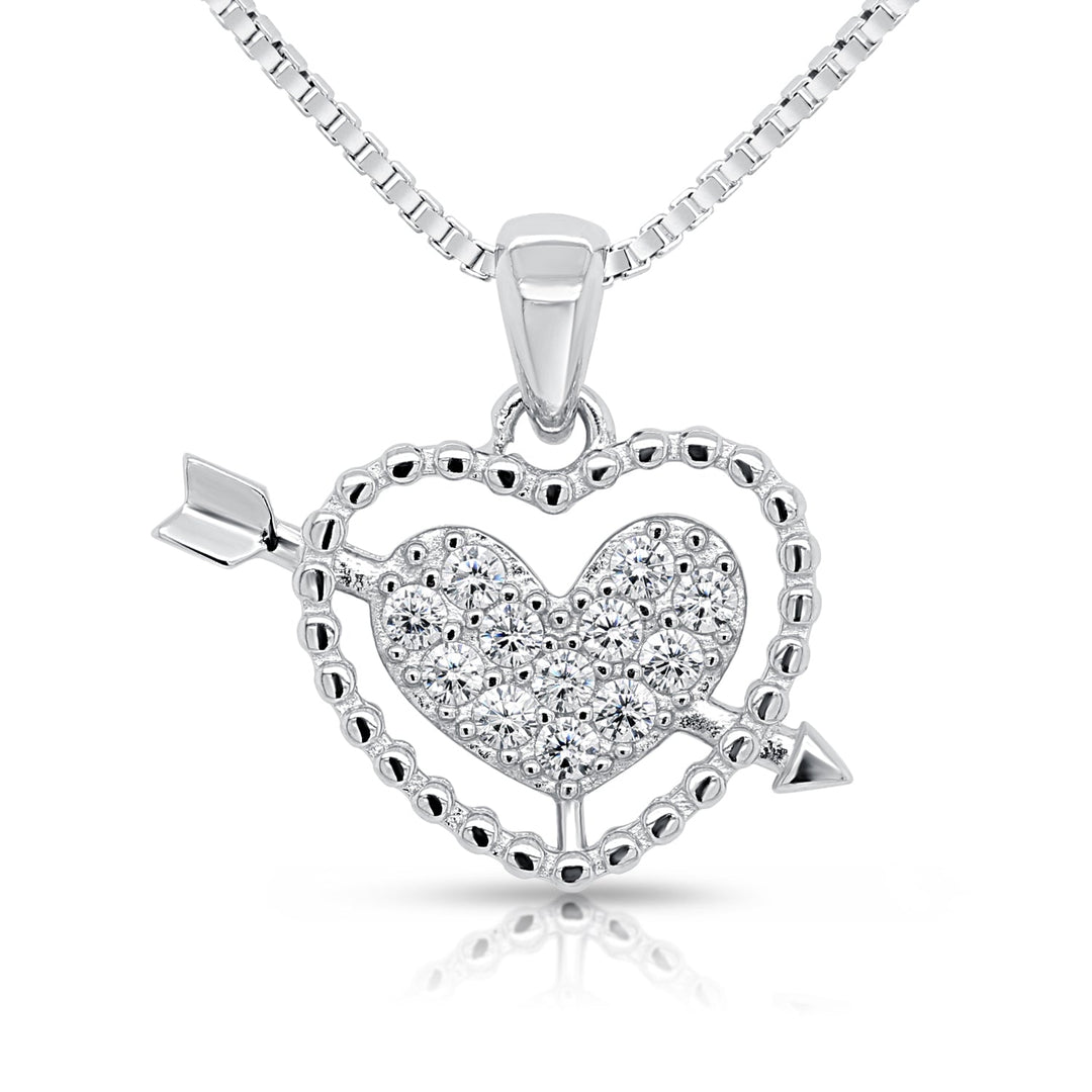 925 Sterling Silver Milgrain Heart & Arrow Cubic Zirconia Pendant Necklace