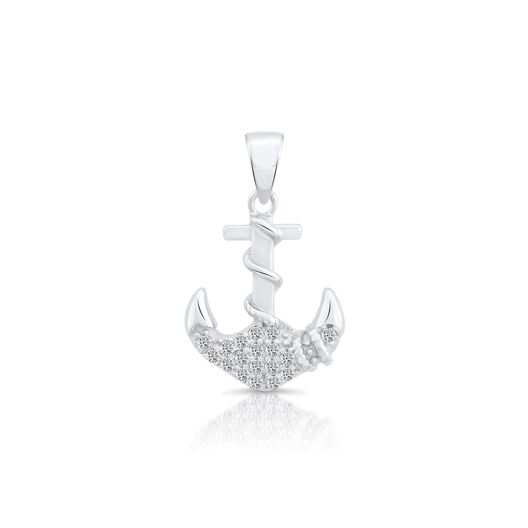 Sterling Silver Anchor Cubic Zirconia Pendant