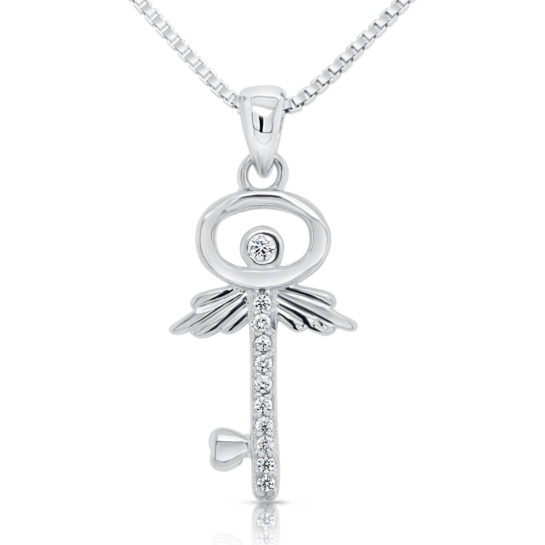 925 Sterling Silver Key Cubic Zirconia Pendant Necklace