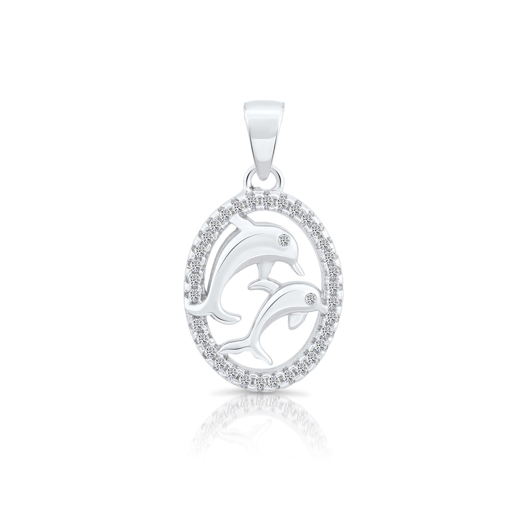 Sterling Silver Dolphin Cubic Zirconia Pendant