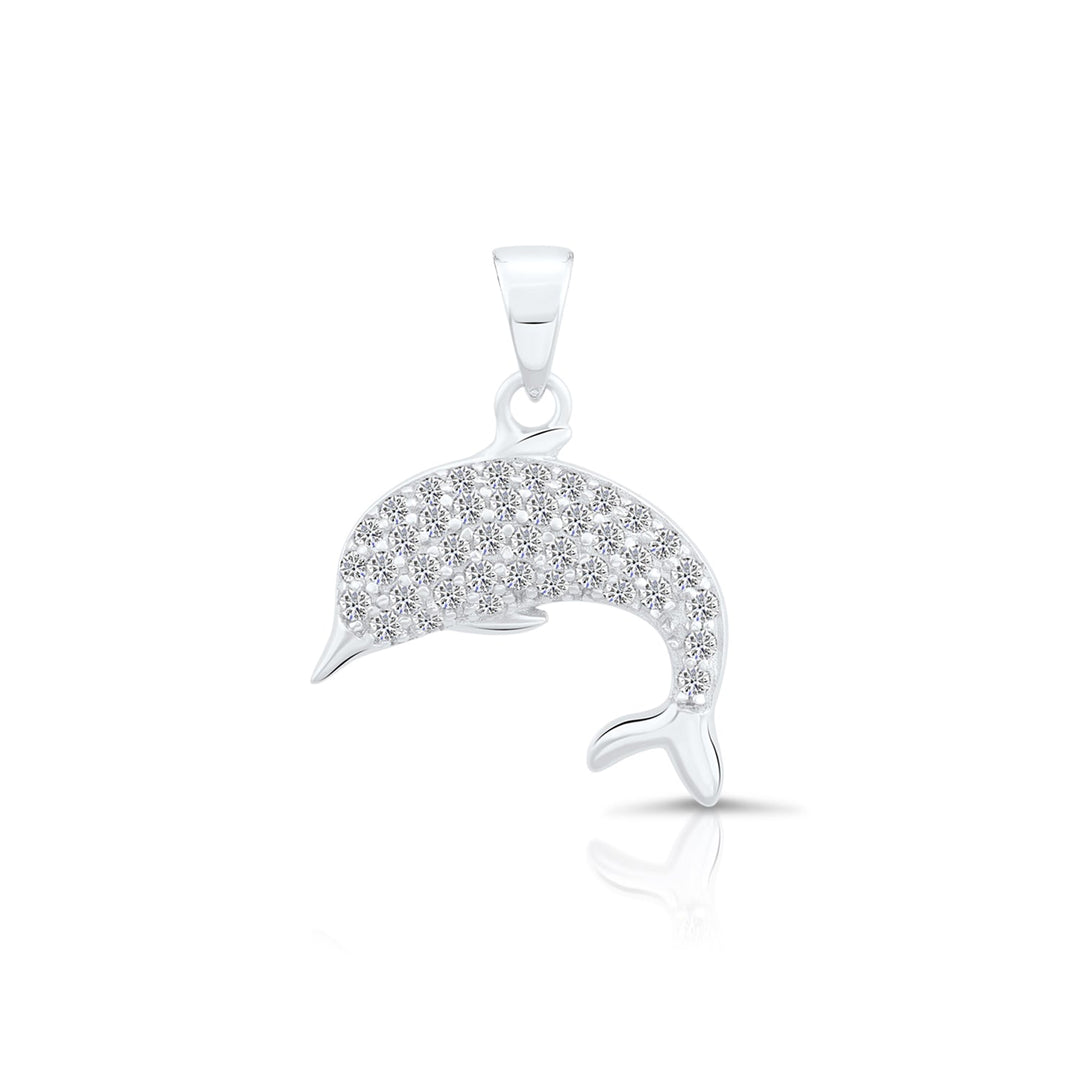 Sterling Silver Dolphin Cubic Zirconia Pendant