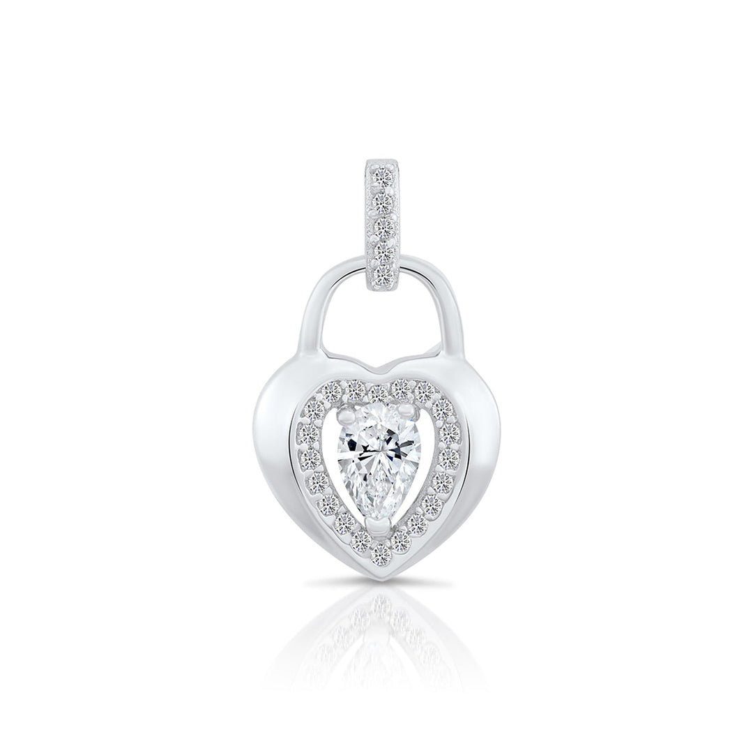 Sterling Silver Heart Lock Cubic Zirconia Pendant