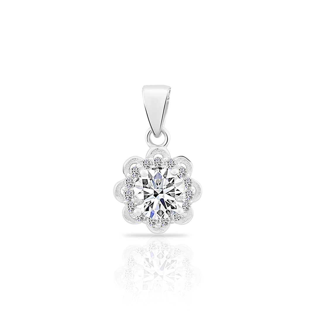 Sterling Silver Flower Cubic Zirconia Pendant