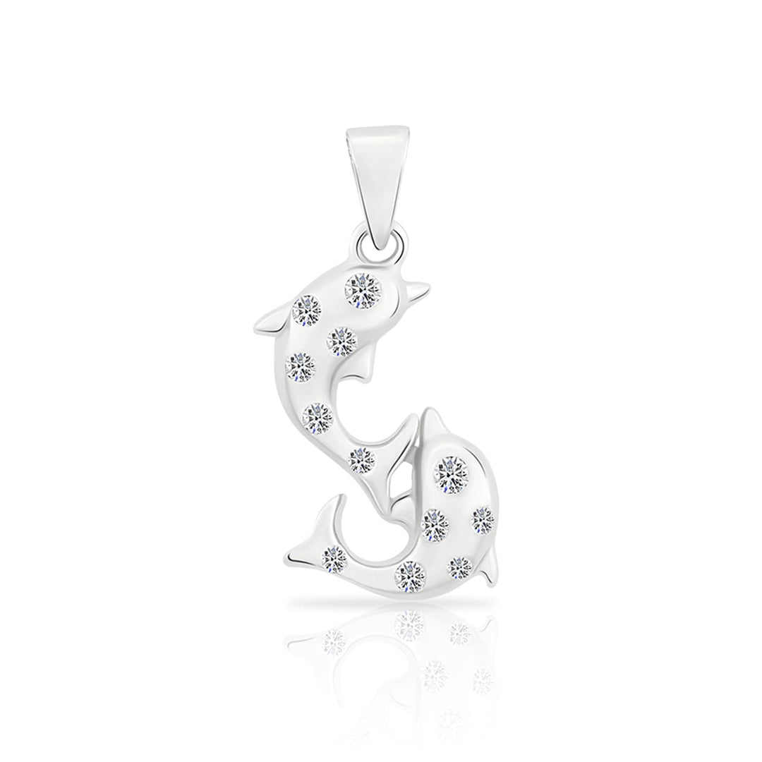 Sterling Silver Dolphin Cubic Zirconia Pendant