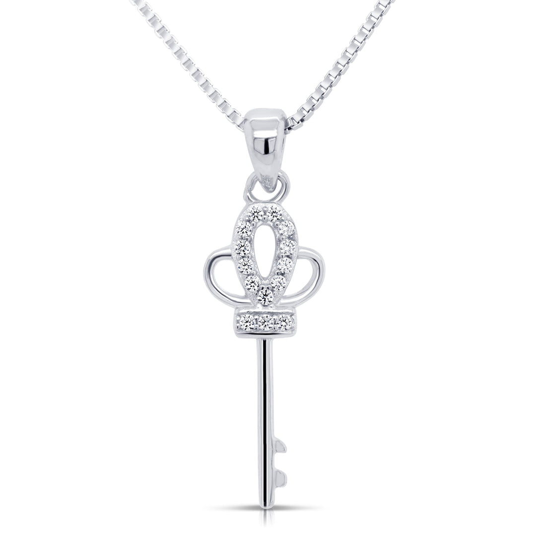 925 Sterling Silver Ankh Key Cubic Zirconia Pendant Necklace