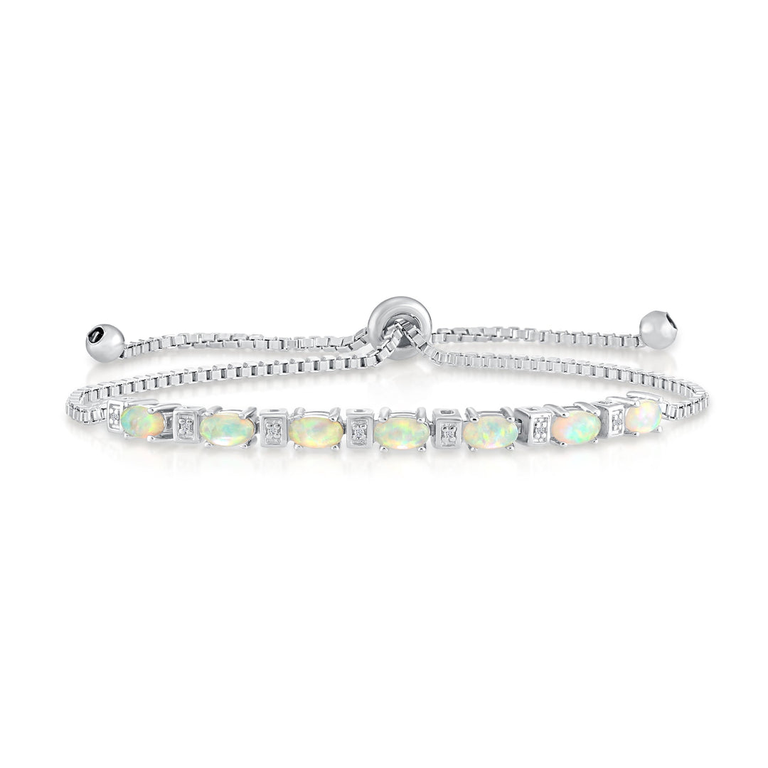 925 Sterling Silver Fire Opal Charm Adjustable Bracelet