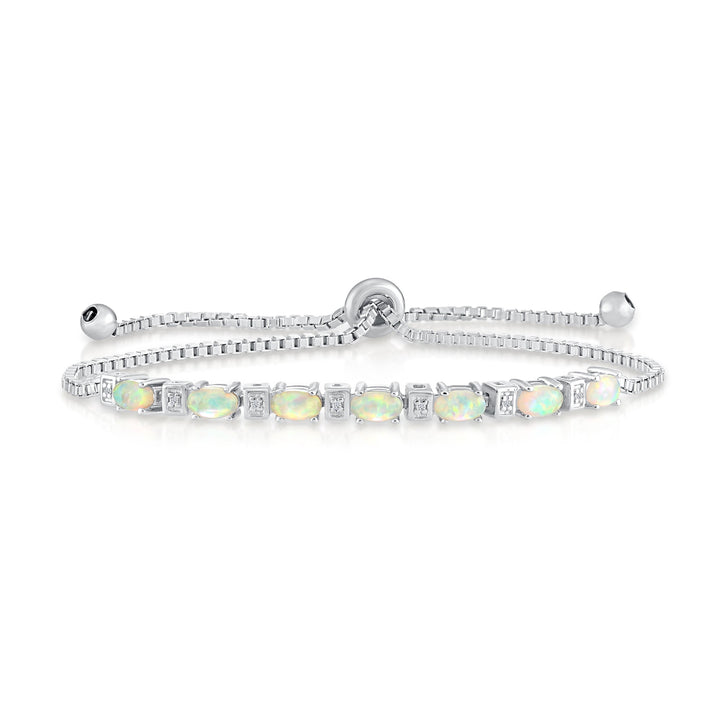 925 Sterling Silver Fire Opal Charm Adjustable Bracelet
