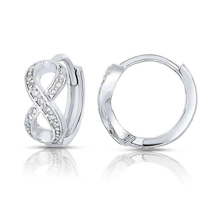 Small Sterling Silver Cubic Zirconia Infinity Huggie Hoop Earrings