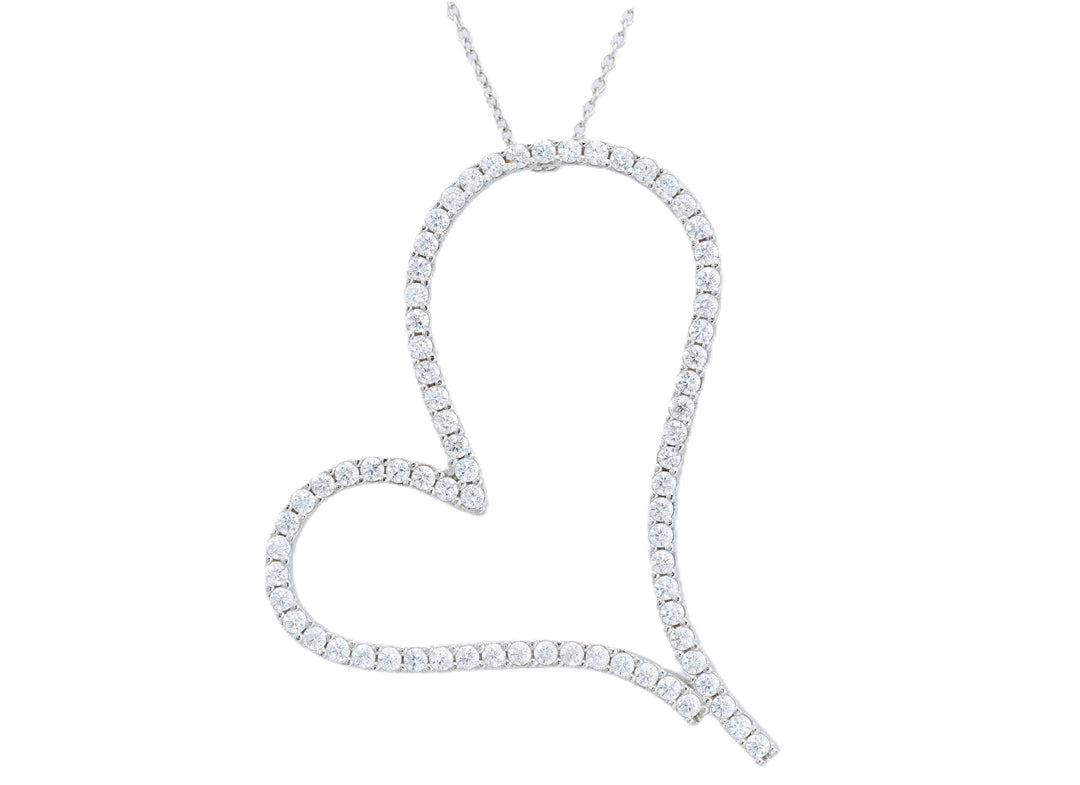 925 Sterling Silver Open Heart Cubic Zirconia Pendant Necklace