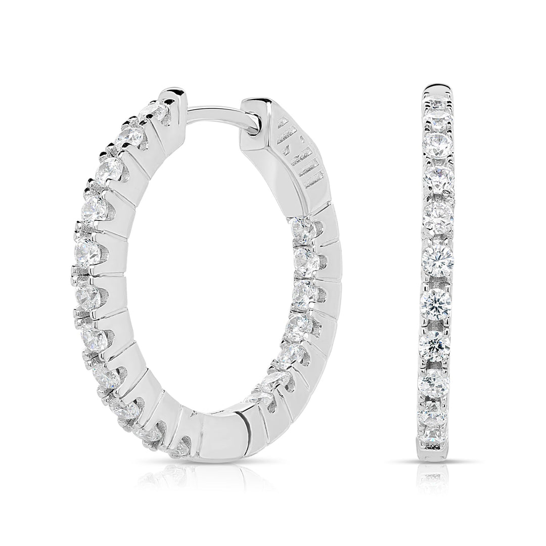 Solid Sterling Silver Hoop Earrings Inside Outside Hoops