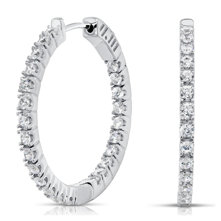 Solid Sterling Silver Hoop Earrings Inside Outside Hoops
