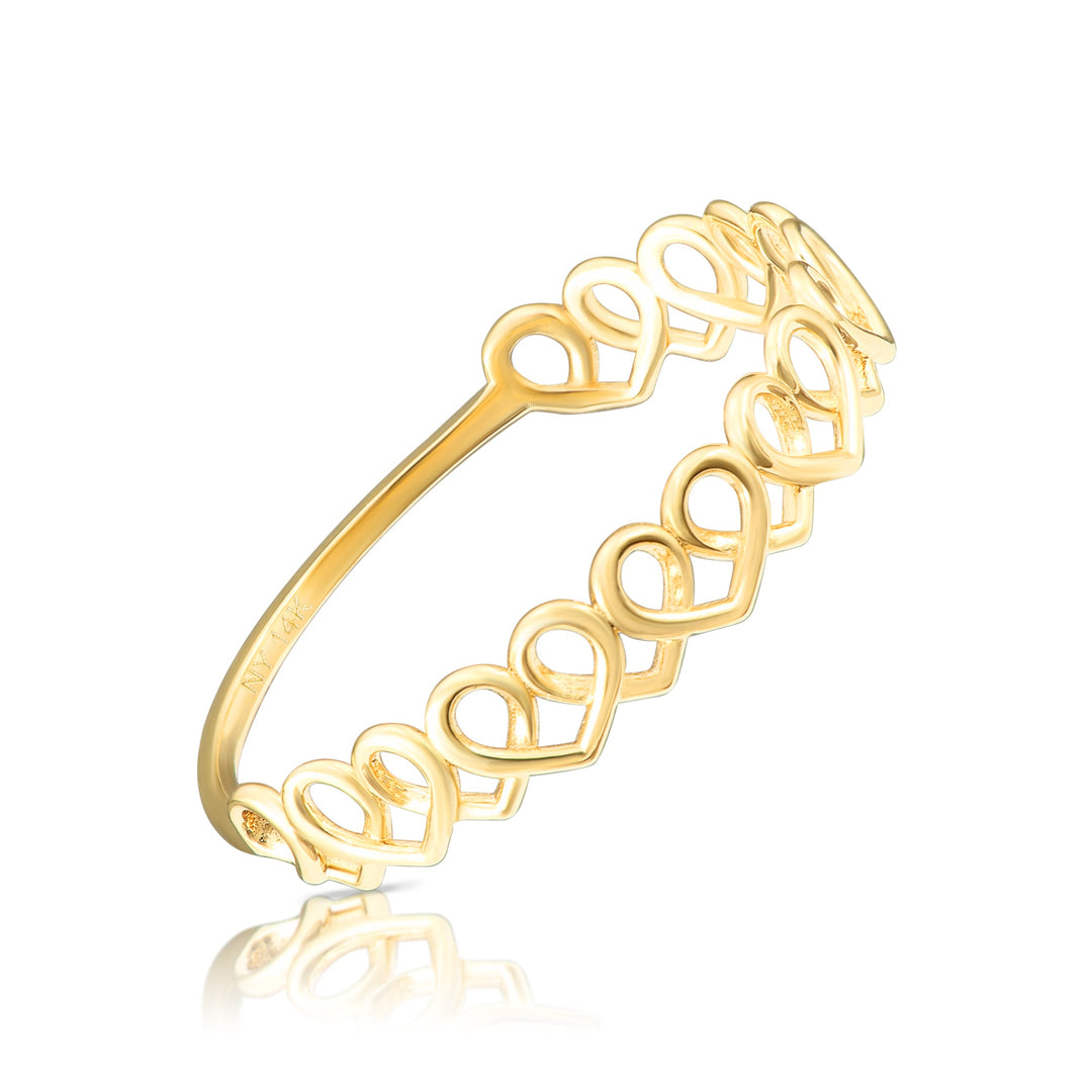 14k Yellow Gold Stackable Interlocking Heart Ring - NYKR0988
