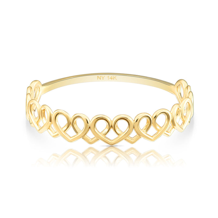 14k Yellow Gold Stackable Interlocking Heart Ring - NYKR0988