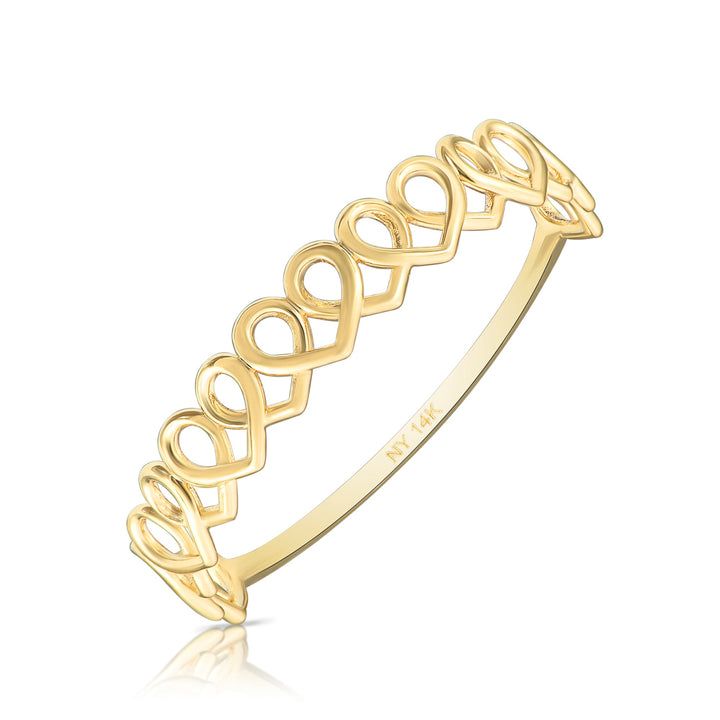 14k Yellow Gold Stackable Interlocking Heart Ring - NYKR0988