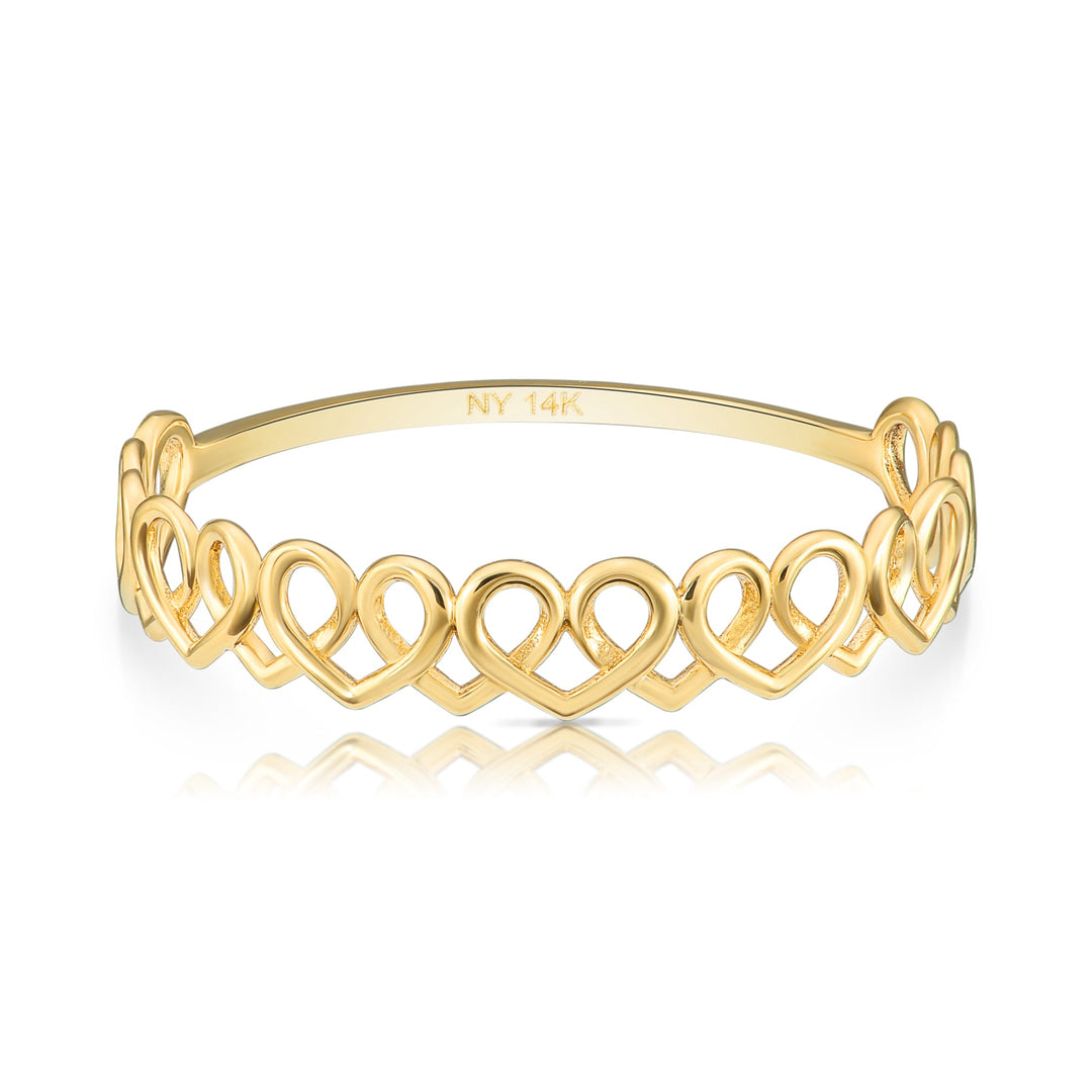 14k Yellow Gold Stackable Interlocking Heart Ring - NYKR0988