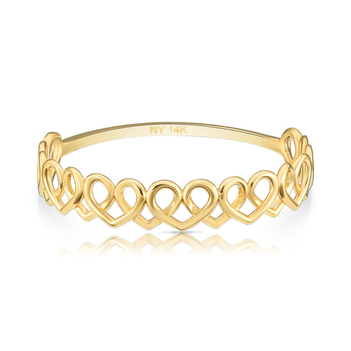 14k Yellow Gold Stackable Interlocking Heart Ring - NYKR0988