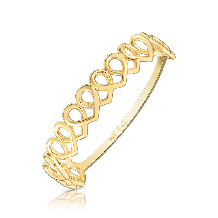 14k Yellow Gold Stackable Interlocking Heart Ring - NYKR0988