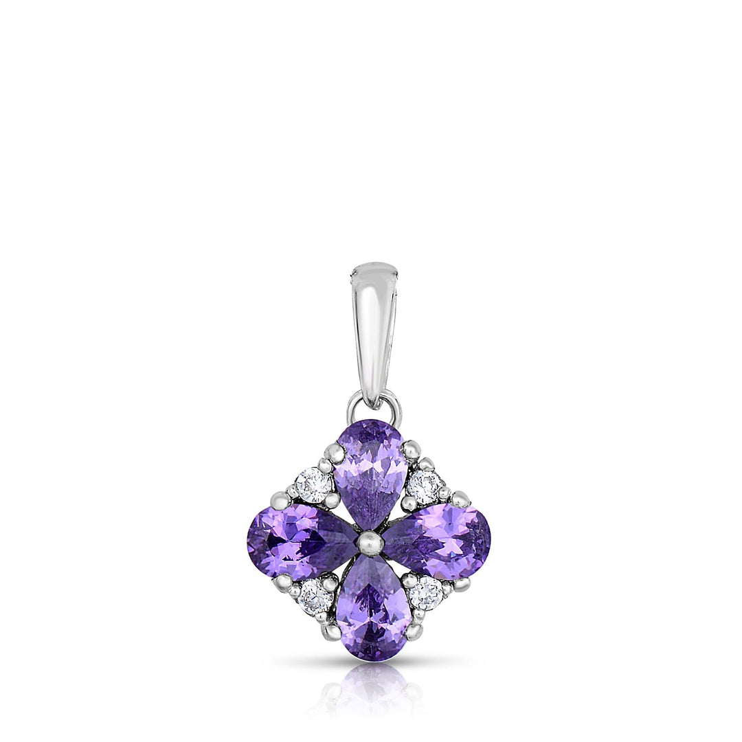 Sterling Silver Amethyst Flower Cubic Zirconia Pendant