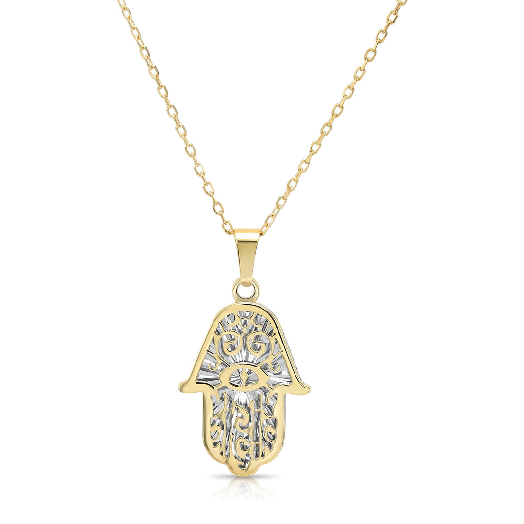 14K Two-Tone Gold Filigree Hamsa Pendant