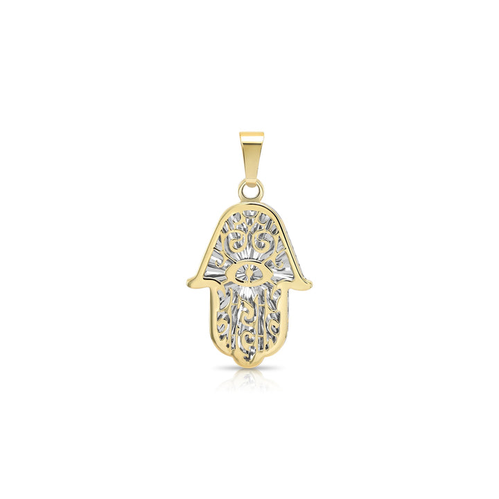 14K Two-Tone Gold Filigree Hamsa Pendant