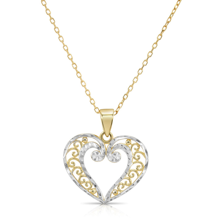 14K Two-Tone Gold Filigree Heart Pendant