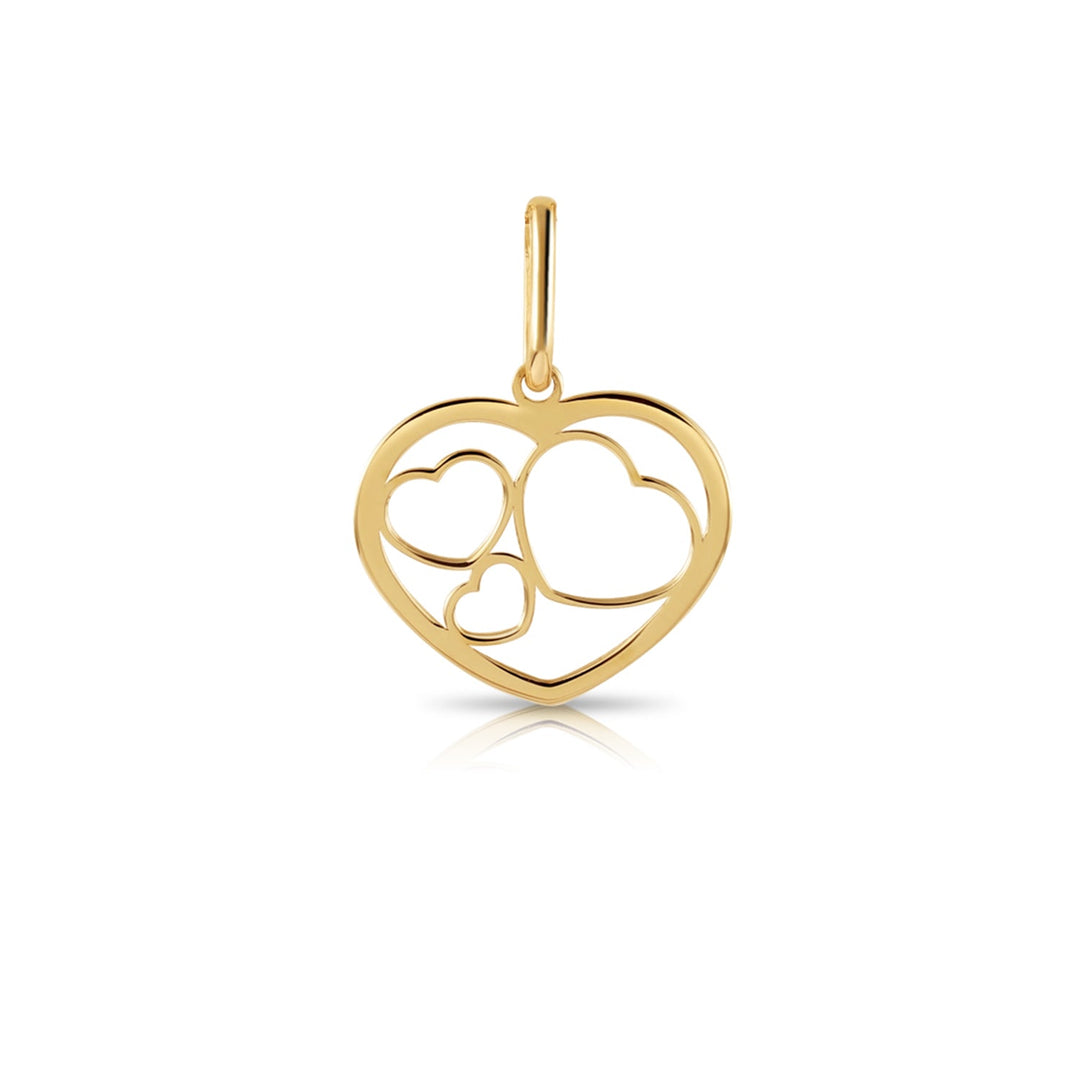 14K Yellow Gold Triple Heart Pendant Necklace