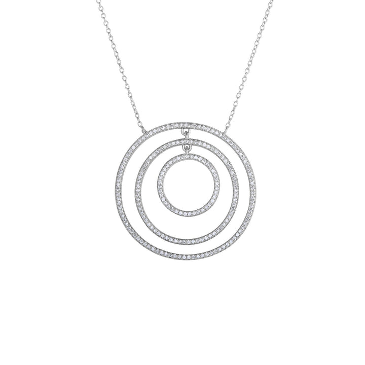 925 Sterling Silver Triple Halo Cubic Zirconia Adjustable Pendant Necklace