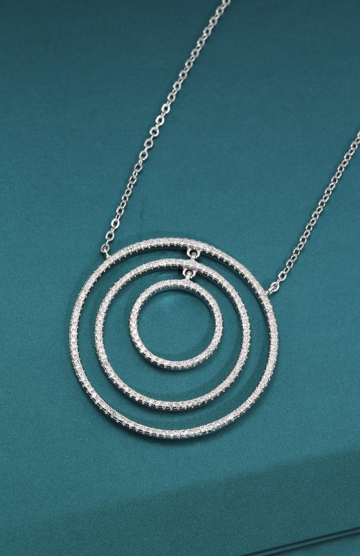 925 Sterling Silver Triple Halo Cubic Zirconia Adjustable Pendant Necklace