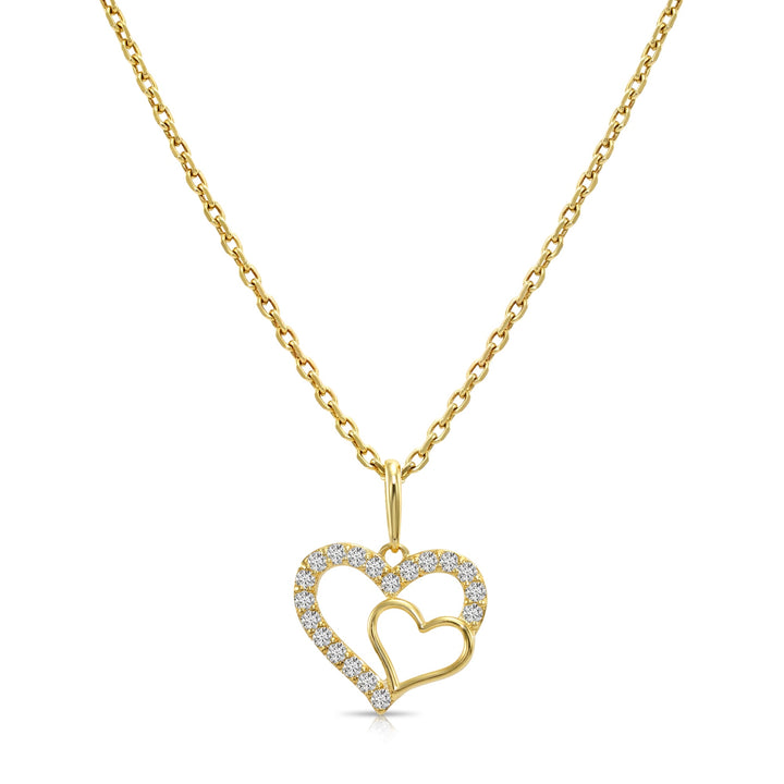 14K Gold Lab Diamond Double Open Heart Pendant