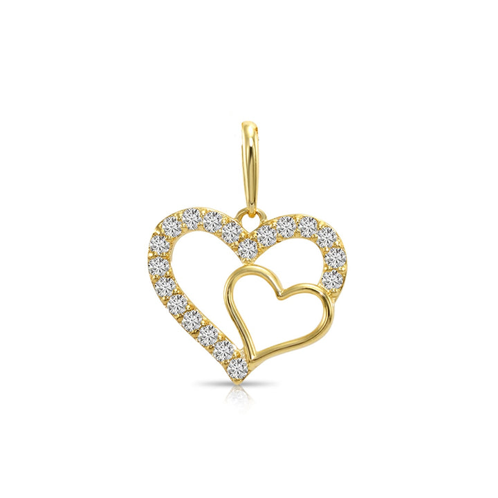 14K Gold Lab Diamond Double Open Heart Pendant