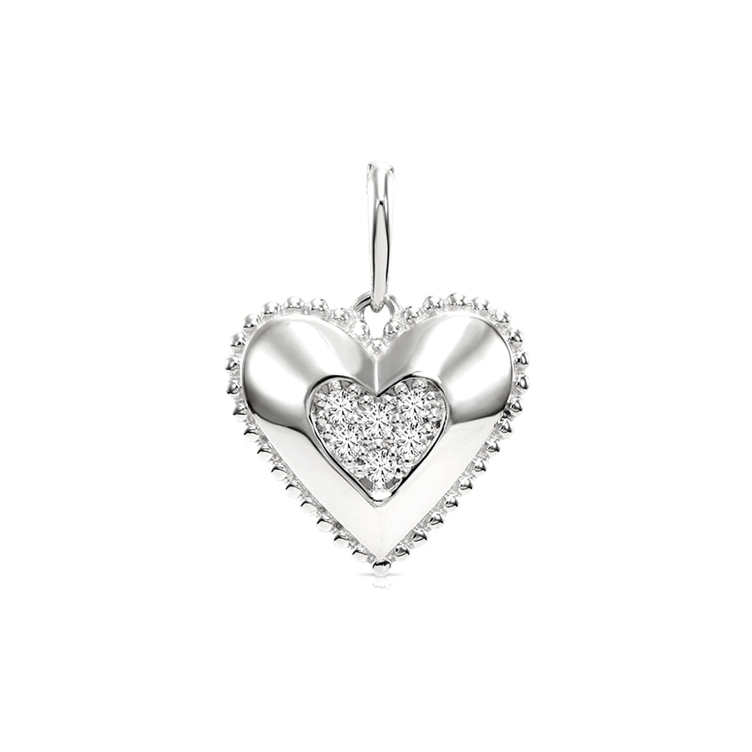 14K Gold Milgrain Heart Pendant with Center Cluster of Lab Diamonds