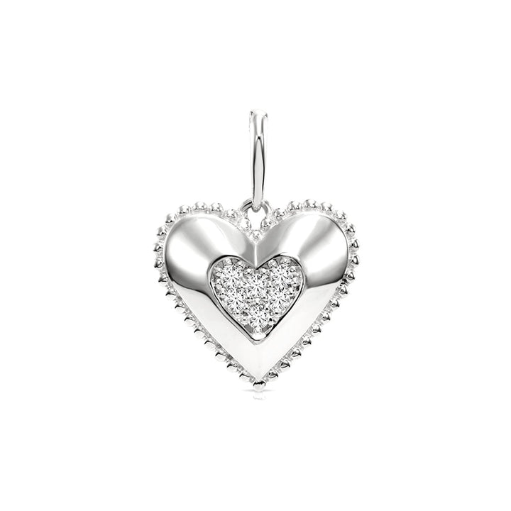 14K Gold Milgrain Heart Pendant with Center Cluster of Lab Diamonds