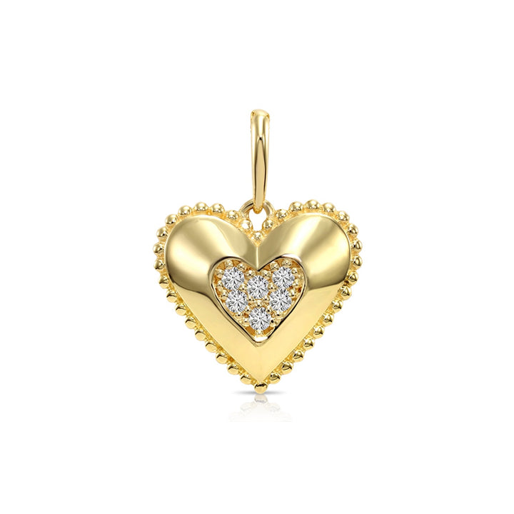 14K Gold Milgrain Heart Pendant with Center Cluster of Lab Diamonds
