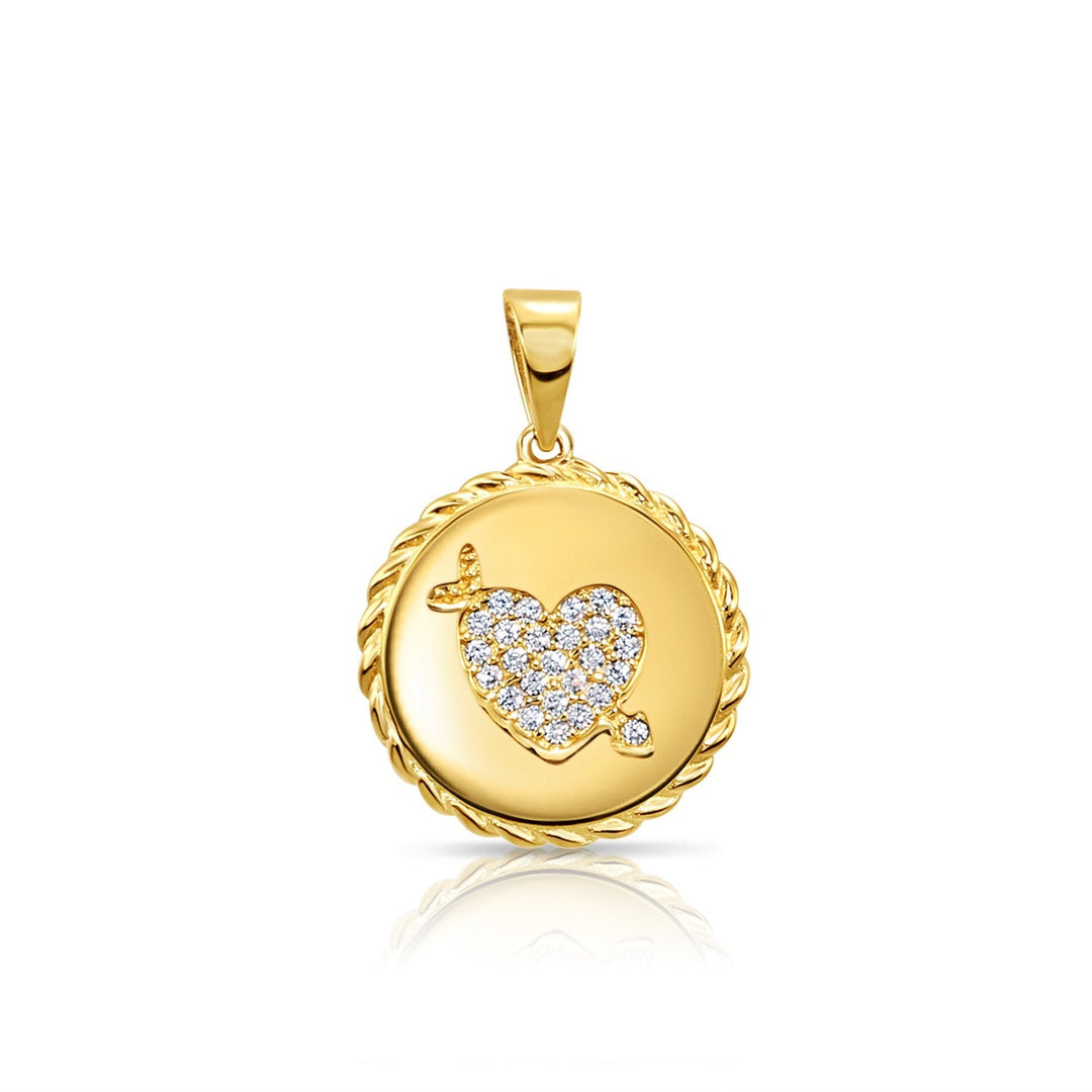 14K Solid Yellow Gold Pave Cubic Zirconia Heart Pendant