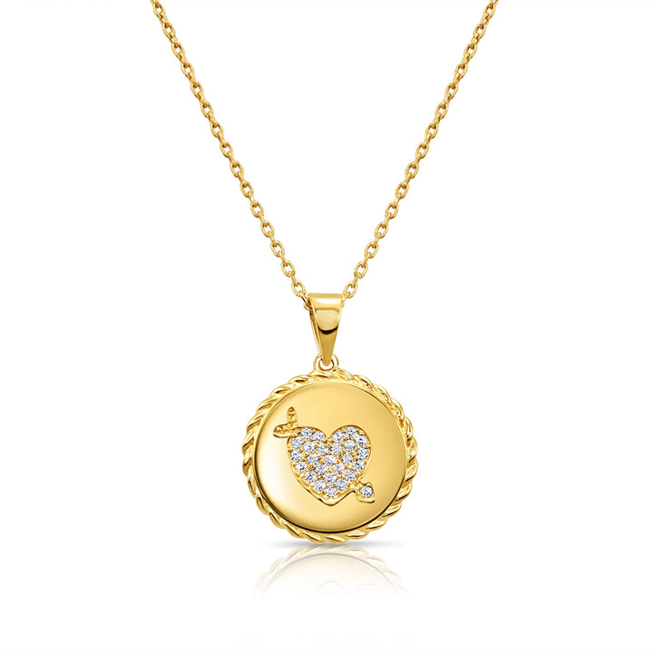 14K Solid Yellow Gold Pave Cubic Zirconia Heart Pendant