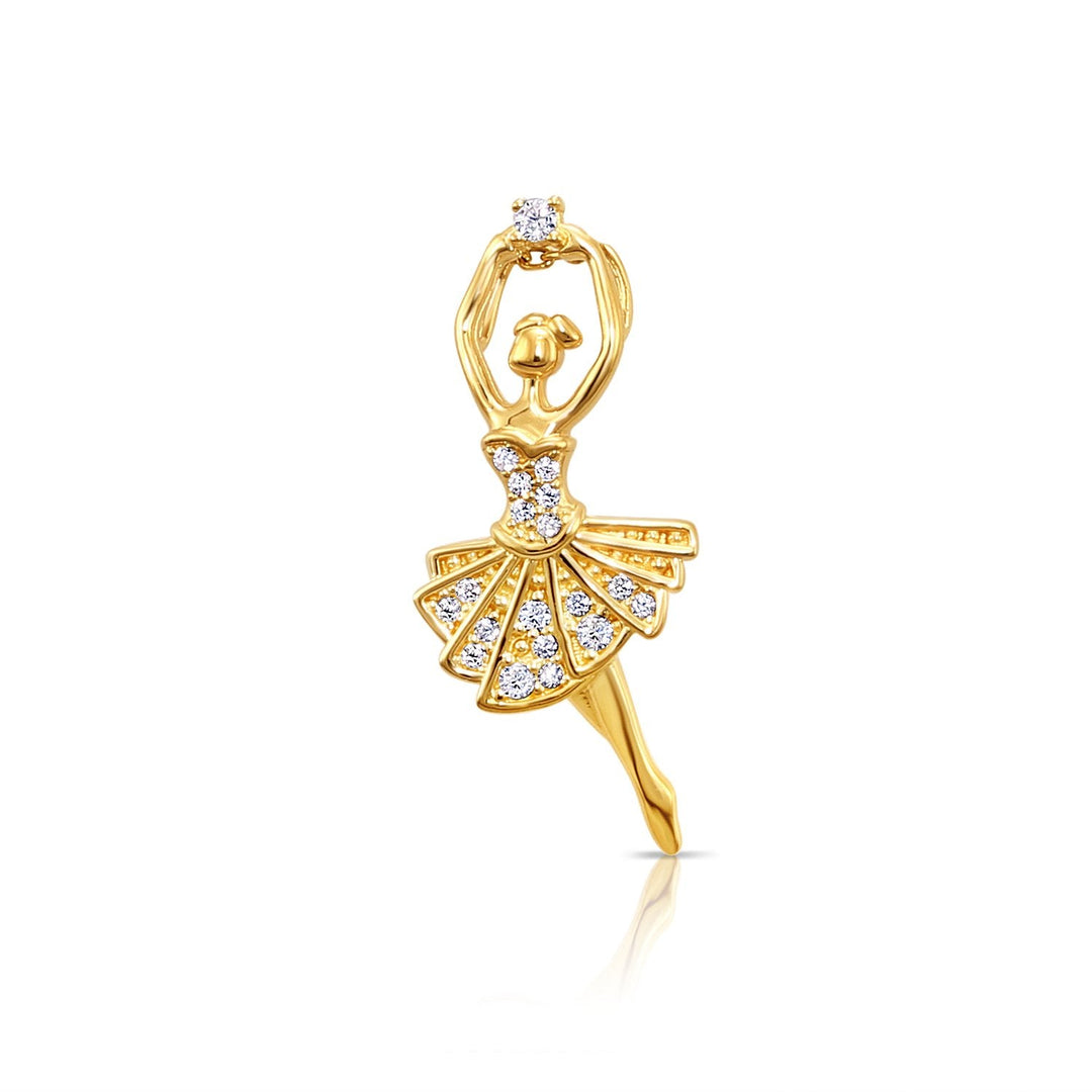 14K Solid Yellow Gold Cubic Zirconia Ballerina Pendant