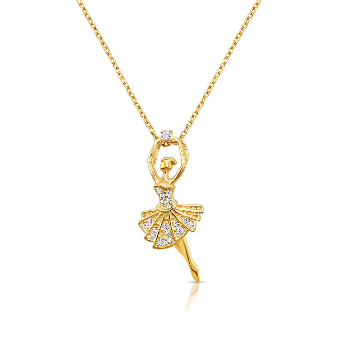 14K Solid Yellow Gold Cubic Zirconia Ballerina Pendant