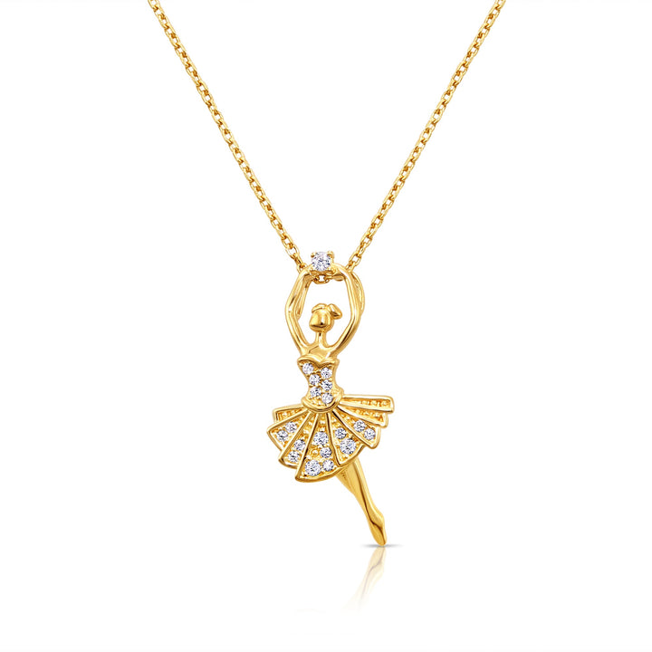14K Solid Yellow Gold Cubic Zirconia Ballerina Pendant