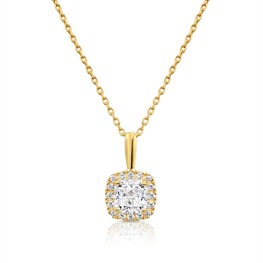 14K Yellow Gold Halo Cushion-Cut Cubic Zirconia Pendant