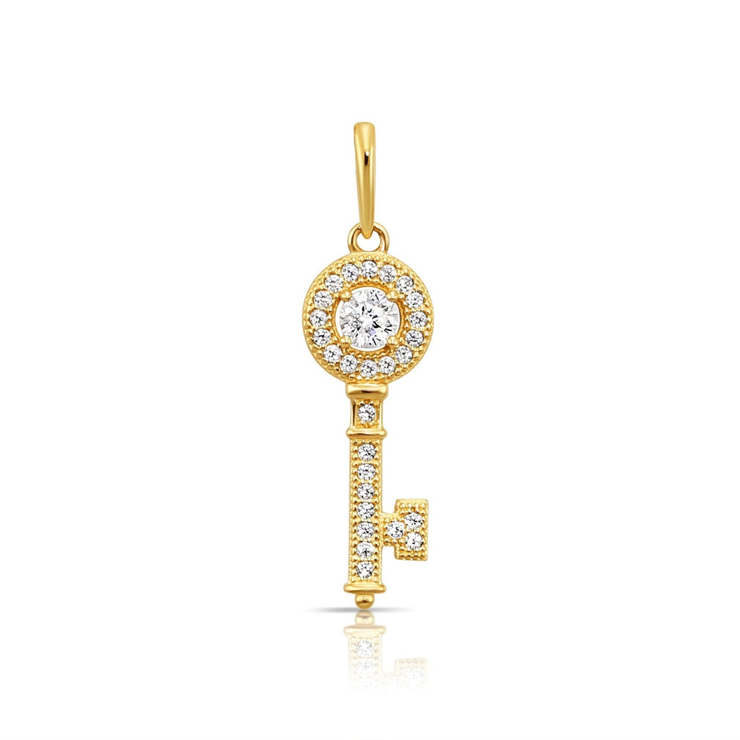 14K Yellow Gold Cubic Zirconia Key Pendant
